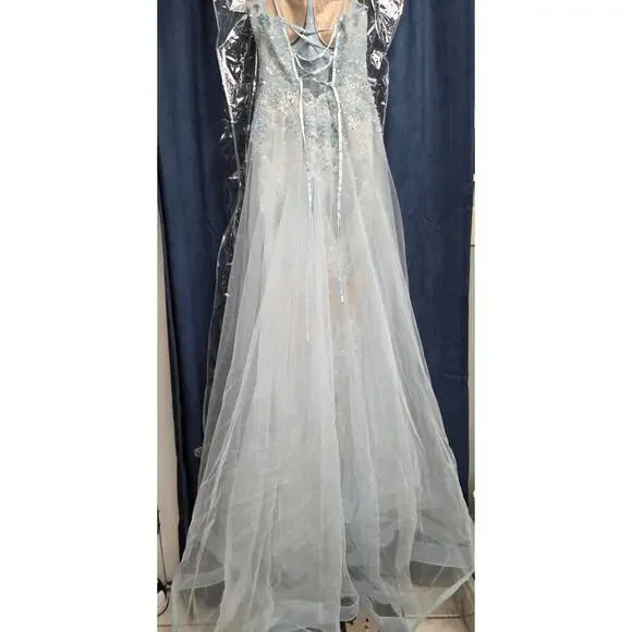 XO By Sophia Exclusive Light Sky Ice Blue Corset Long Prom Formal Dress Size 4 - Picture 15 of 16